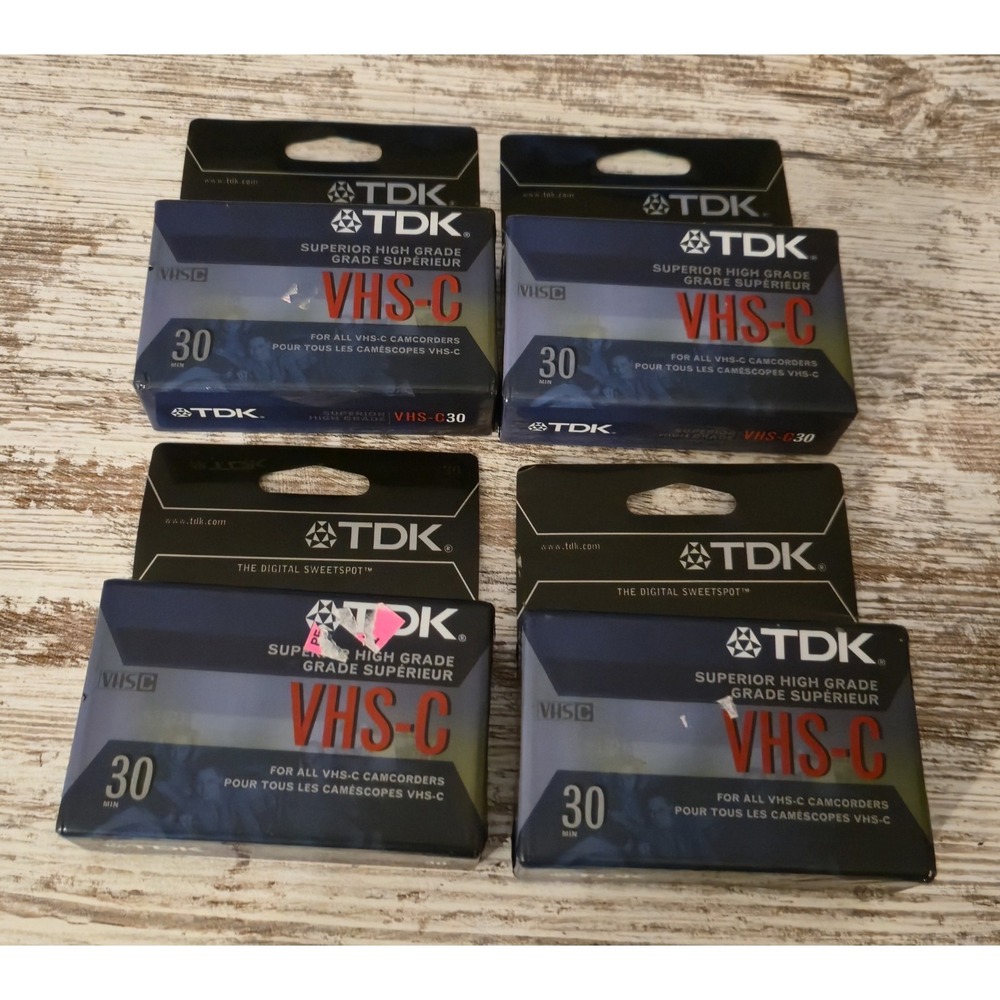 TDK VHS-C30 Blank Camcorder Tapes 30 Min Superior High Grade Sealed Lot of 4